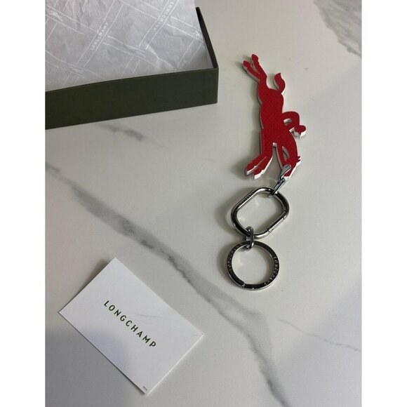 Longchamp Red Horse Key Holder Leather Keychain Bag Charm Accessory New in Box - Picture 6 of 7